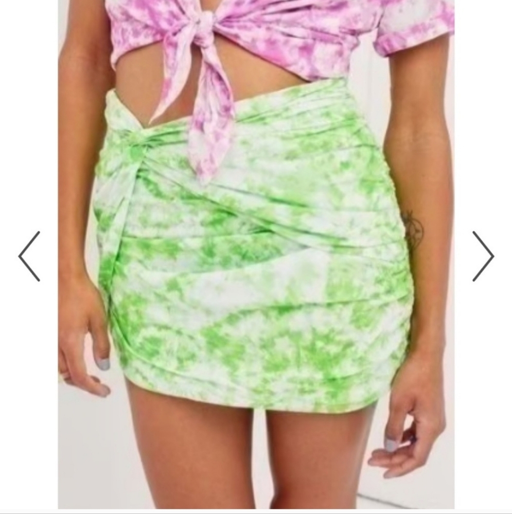 For Love & Lemons Green Tie-Dye Mini‎ Skirt